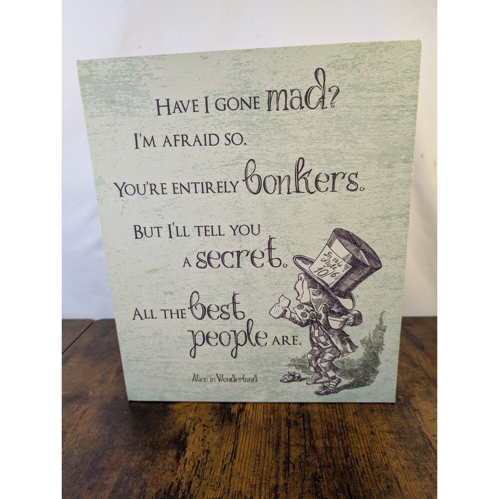 Books A Million Alice in Wonderland Wooden Box Sign Mad Hatter Bonkers Green...